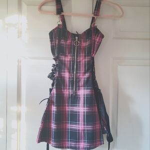 NWT Dolls Kill Widow Charm School Pink Plaid Lace up Dress Size XXS